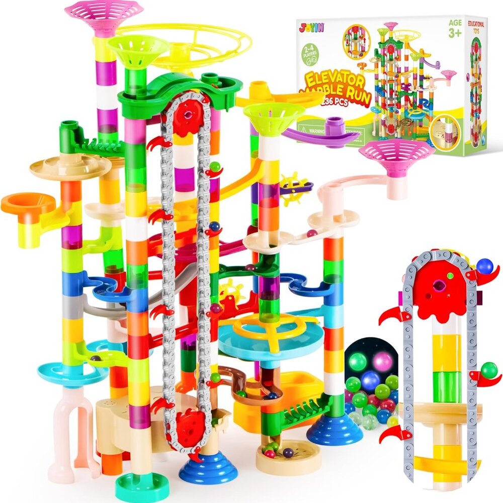 236Pcs Glowing Marble Run with Motorized Elevator- Construction Building Blocks